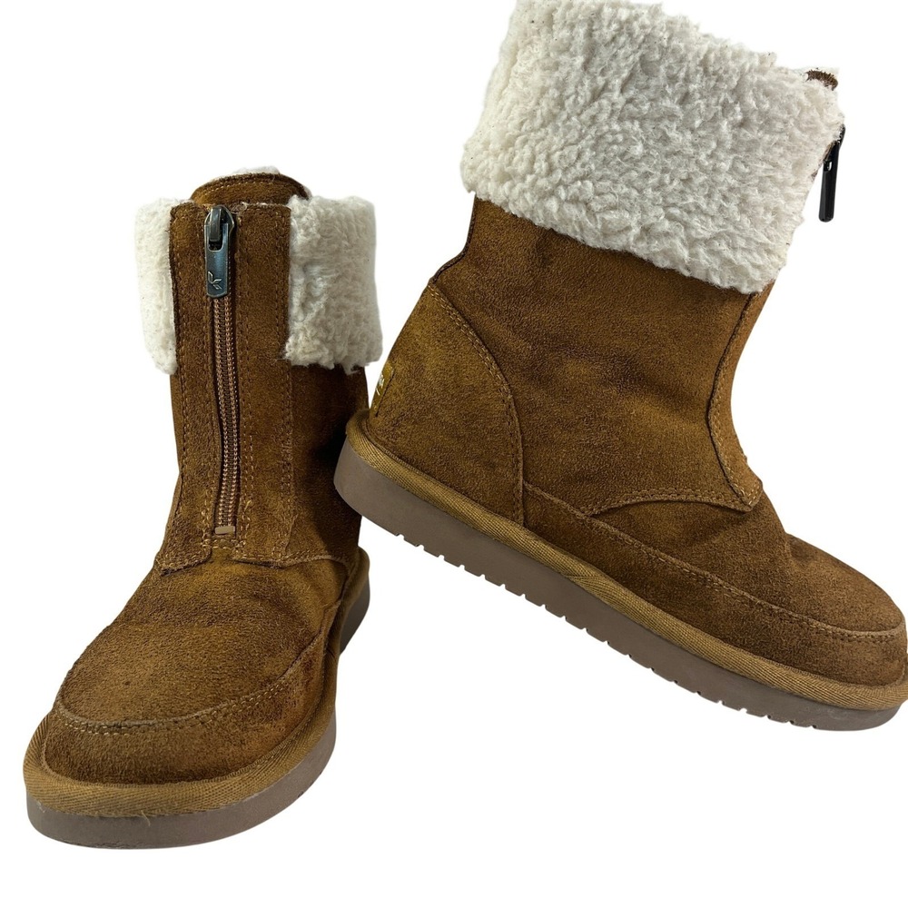 Koolaburra by Ugg Lytta Short Kids Brown Suede Sherpa Lined Zip‎ Boots Size 13